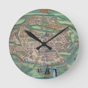 Reloj Redondo Mediano Mapa de Metz, de "Civitates Orbis Terrarum" por GE