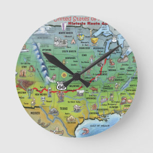 Reloj Redondo Mediano Mapa de Personalizados de la Ruta 66 histórica