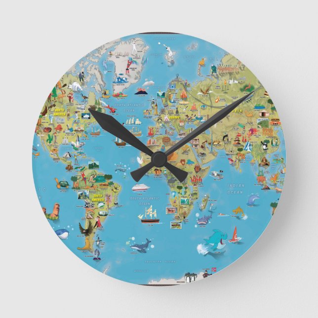 Reloj Redondo Mediano Mapa de Personalizados mundiales (Anverso)