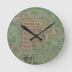 Reloj Redondo Mediano Mapa de Trento, de "Civitates Orbis Terrarum"
