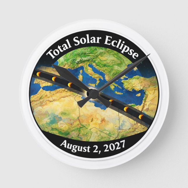 Reloj Redondo Mediano Mapa del eclipse solar total de 2027 (Anverso)