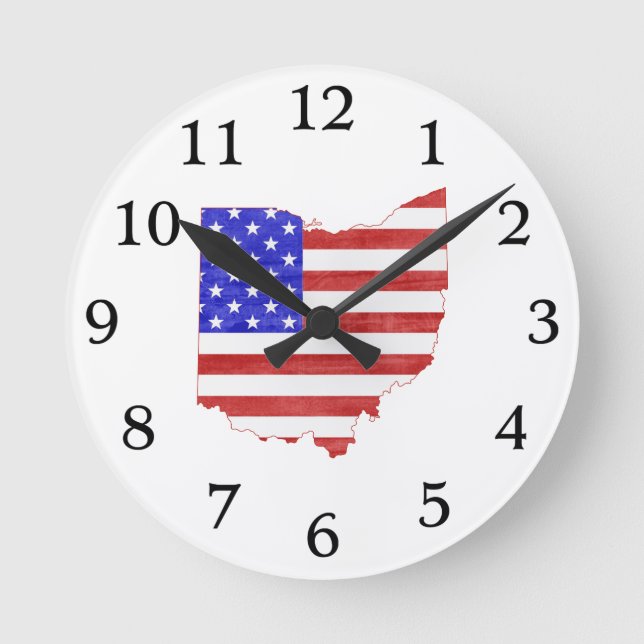 Reloj Redondo Mediano Mapa del estado de Ohio con forma de bandera estad (Anverso)