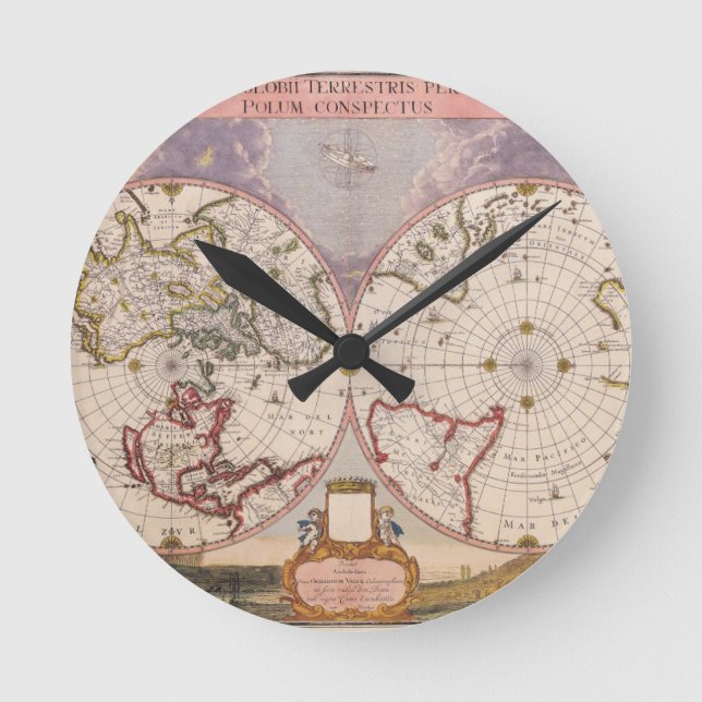 Reloj Redondo Mediano Mapa del Mundo Antiguo (Anverso)