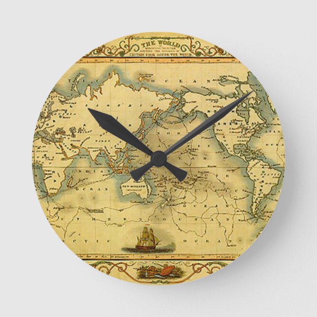 Reloj Redondo Mediano Mapa del mundo antiguo (Anverso)