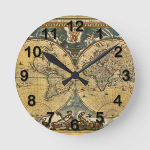 Reloj Redondo Mediano Mapa del mundo antiguo perturbado #2