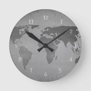 Reloj Redondo Mediano Mapa del mundo blanco y negro del vintage