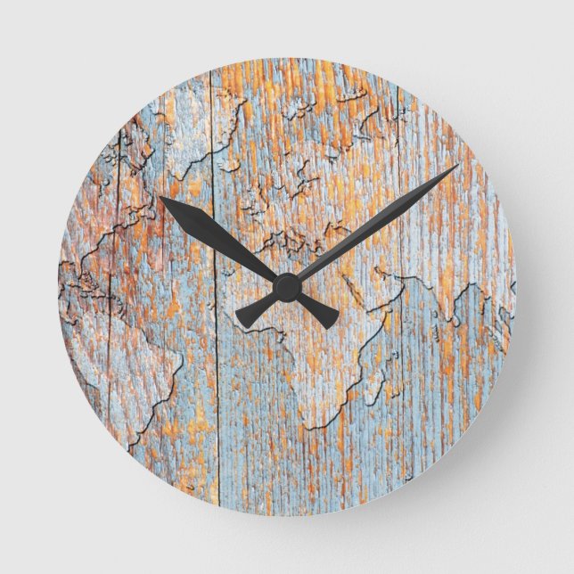 Reloj Redondo Mediano Mapa del mundo de madera artístico (Anverso)