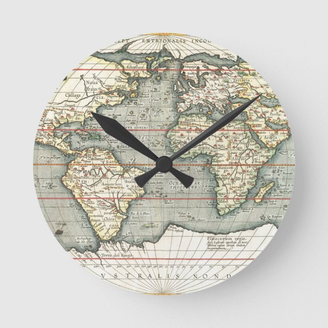 Reloj Redondo Mediano Mapa del Mundo de Vintage de Abraham Ortelius 1587 (Anverso)