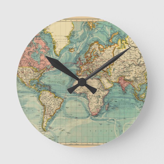 Reloj Redondo Mediano Mapa del mundo del vintage (Anverso)