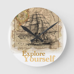 Reloj Redondo Mediano Mapa del mundo del vintage