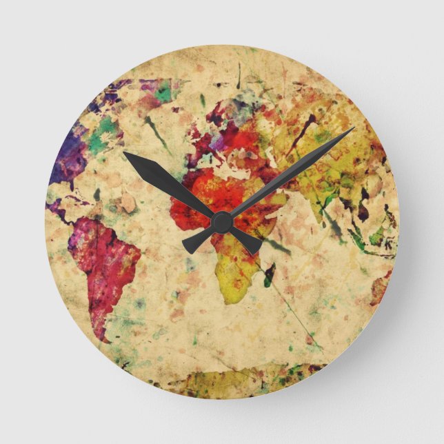 Reloj Redondo Mediano Mapa del mundo del vintage (Anverso)