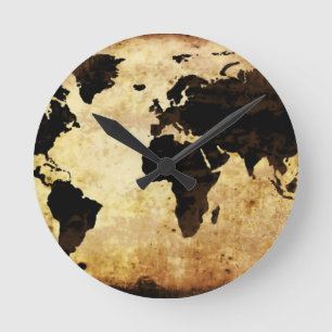 Reloj Redondo Mediano mapa del mundo envejecido