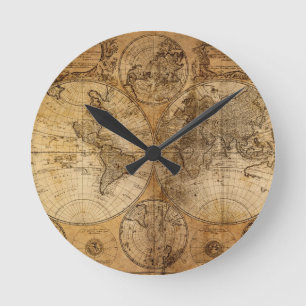 Reloj Redondo Mediano Mapa del mundo viejo del vintage