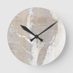 Reloj Redondo Mediano Mapa del vintage de la bahía de Chesapeake (1866)