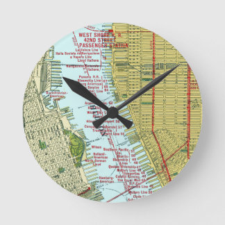 Reloj Redondo Mediano Mapa del vintage del río Hudson y de la Manhattan
