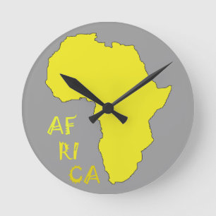 Reloj Redondo Mediano Mapa divertido de África amarillo