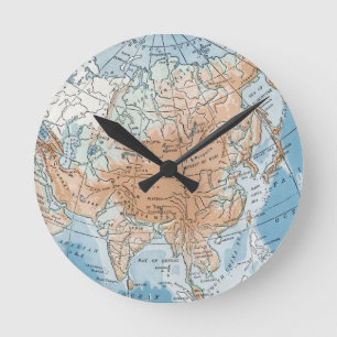 Reloj Redondo Mediano Mapa físico de Asia (1916)