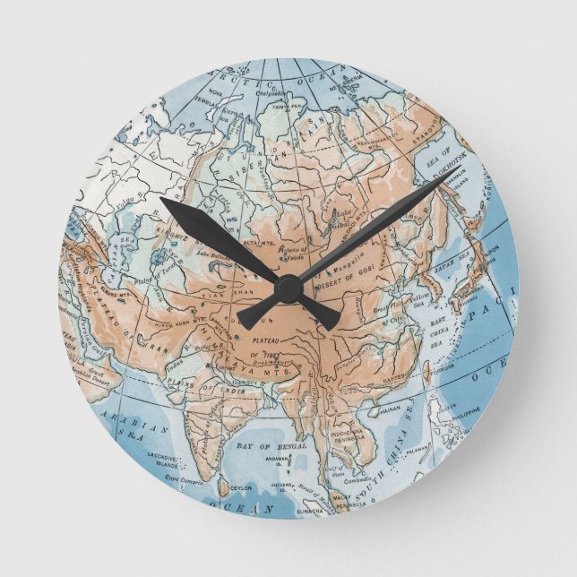 Reloj Redondo Mediano Mapa físico de Asia (1916) (Anverso)