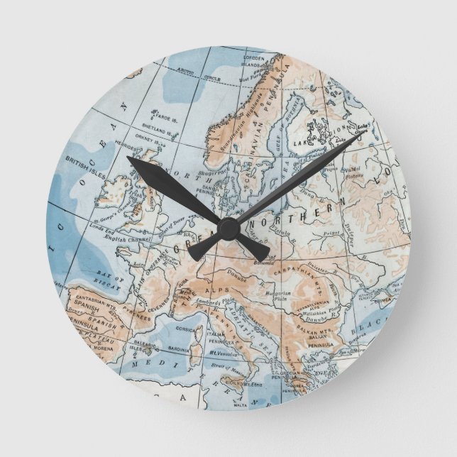 Reloj Redondo Mediano Mapa físico de Europa (1916) (Anverso)