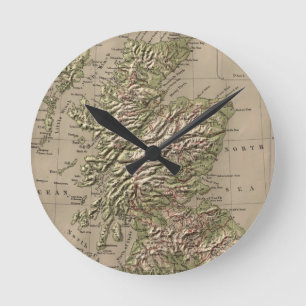 Reloj Redondo Mediano Mapa físico del vintage de Escocia (1880)