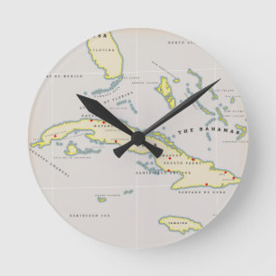 Reloj Redondo Mediano Mapa ilustrado de Cuba