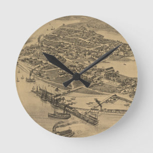 Reloj Redondo Mediano Mapa ilustrado del vintage de la llave FL (1884)