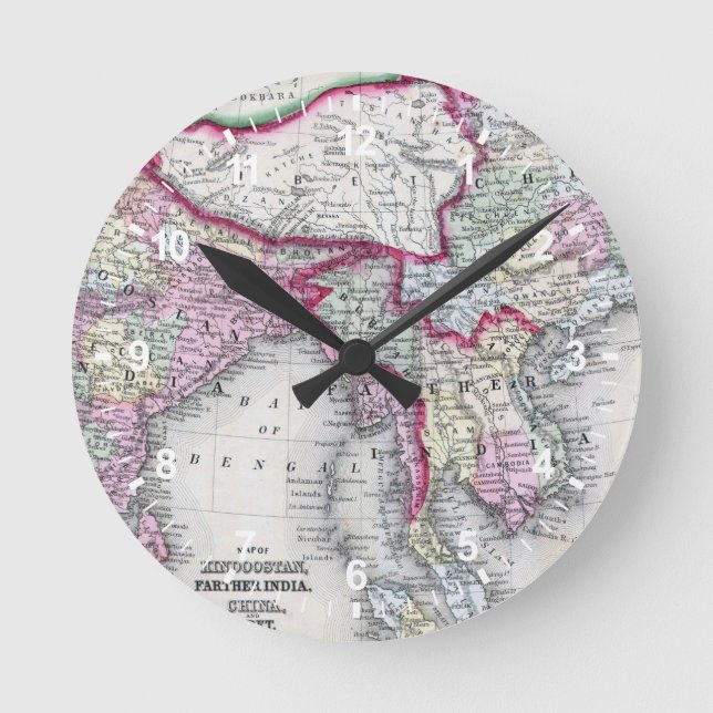 Reloj Redondo Mediano Mapa Mitchell | India, Tíbet, China y SE Asia (Anverso)