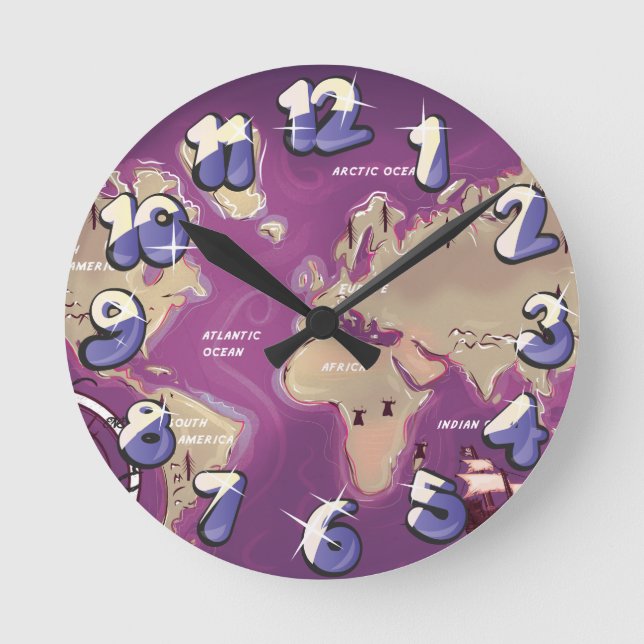 Reloj Redondo Mediano Mapa mundial (Anverso)