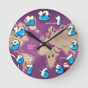 Reloj Redondo Mediano Mapa Mundial
