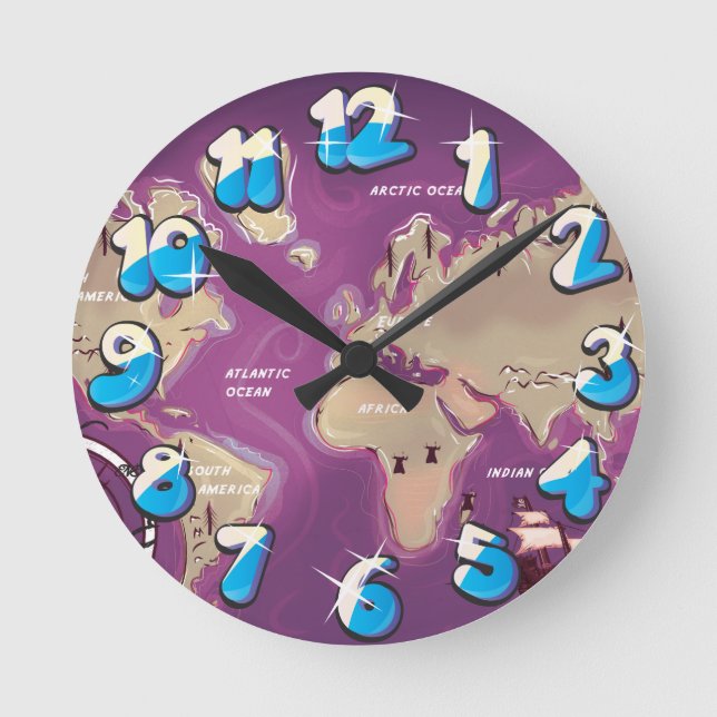 Reloj Redondo Mediano Mapa mundial (Anverso)