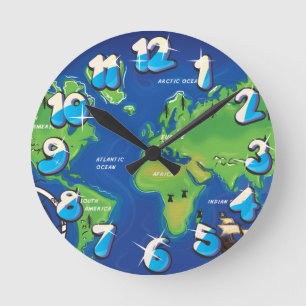 Reloj Redondo Mediano Mapa Mundial