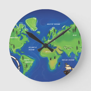Reloj Redondo Mediano Mapa mundial