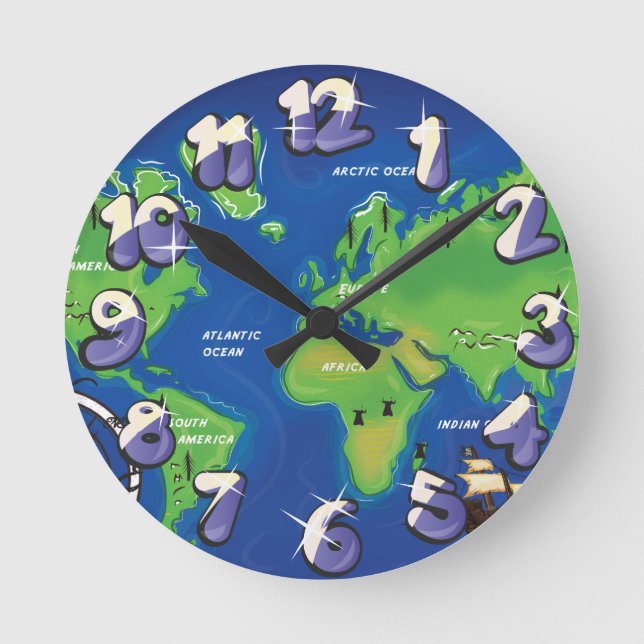 Reloj Redondo Mediano Mapa mundial (Anverso)