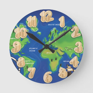 Reloj Redondo Mediano Mapa Mundial