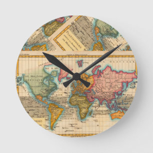Reloj Redondo Mediano Mapa Mundial 1780 Planisferio Antiguo de Bonne 