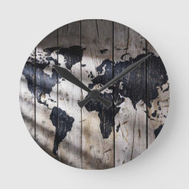 Reloj Redondo Mediano Mapa mundial de textura de madera