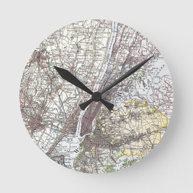 Reloj Redondo Mediano Mapa: New York-area, 1906 (Anverso)