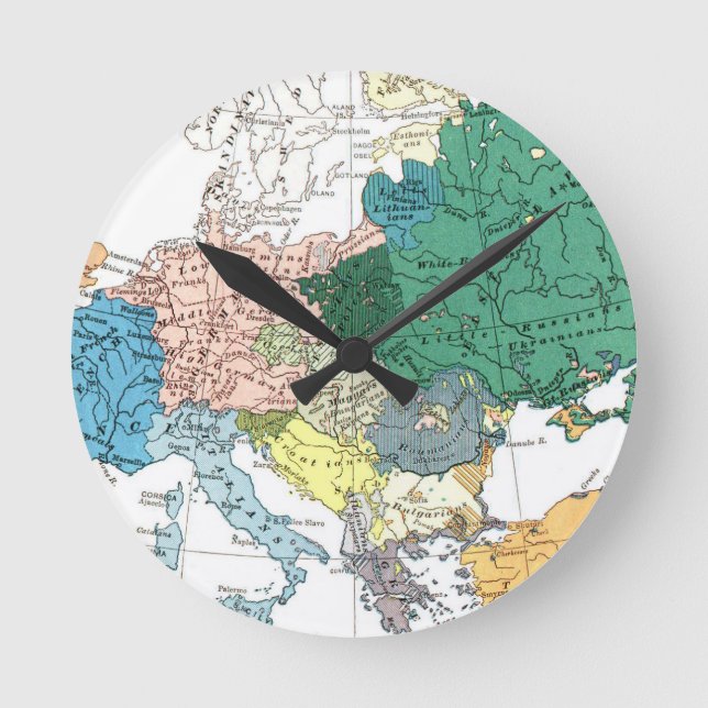 Reloj Redondo Mediano Mapa racial de Europa (Anverso)