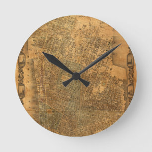 Reloj Redondo Mediano Mapa viejo de New York City en 1852