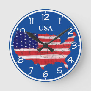 Reloj Redondo Mediano Mapa Y Bandera De Estados Unidos
