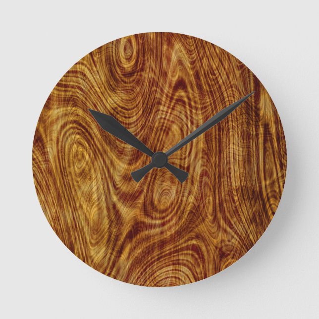 Reloj Redondo Mediano Maple Burlwood Nature Tree Wood Effect Clock (Anverso)