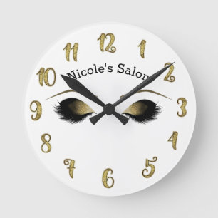 Reloj Redondo Mediano Maquillaje Glam Gold Ojos y Pestañas Personalizado