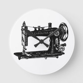 Reloj Redondo Mediano Máquina de coser de cosecha de vintage en blanco y