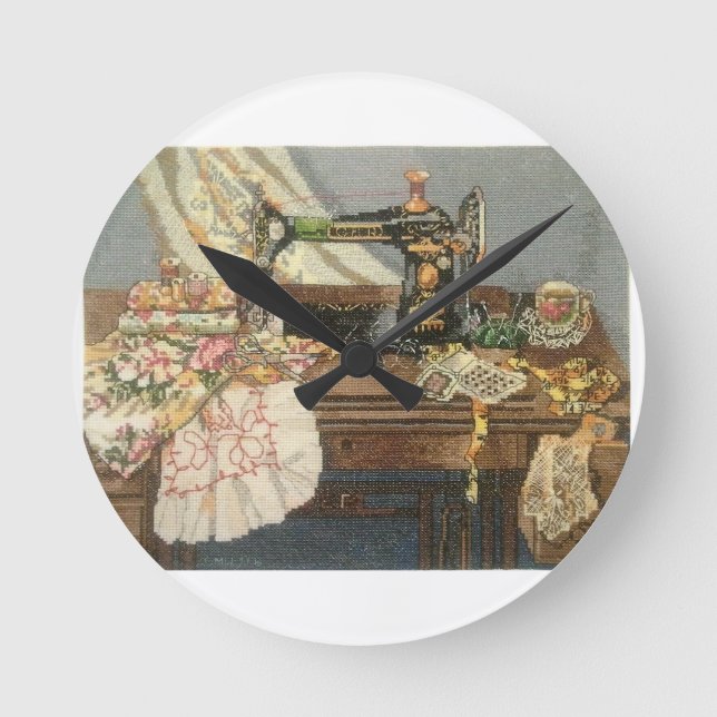 Reloj Redondo Mediano Máquina de coser y vestido (Anverso)