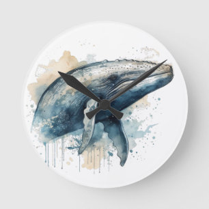 Reloj Redondo Mediano Maravilla de ballena acuarela