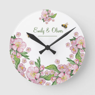 Reloj Redondo Mediano Maravillosas acuarelas de manzanas y е