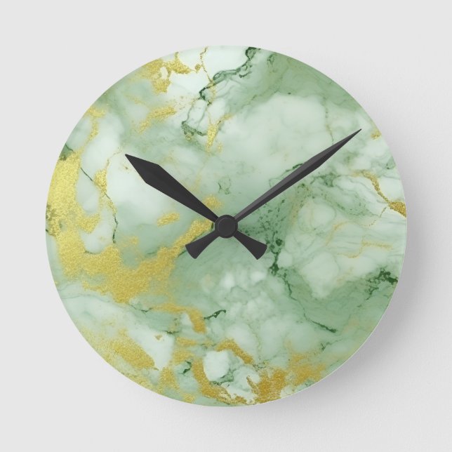 Reloj Redondo Mediano Marble de oro verde sabio elegante (Anverso)