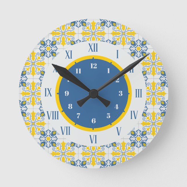 Reloj Redondo Mediano Marco de azulejos de bonito portugués para Navidad (Anverso)