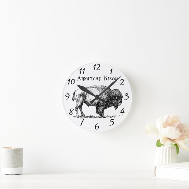 Reloj Redondo Mediano Marco de madera de Búfalo Americano (Hogar)