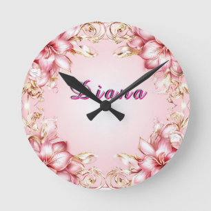 Reloj Redondo Mediano Marco floral elegante con diseños de lirios rosado